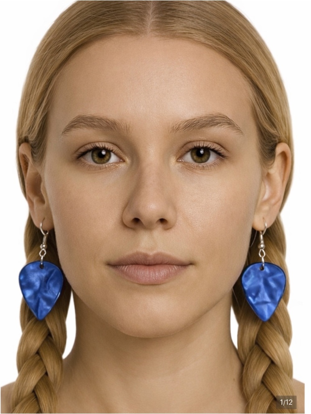 Blue Pearlescent Guitar Pick Earrings Unisex New